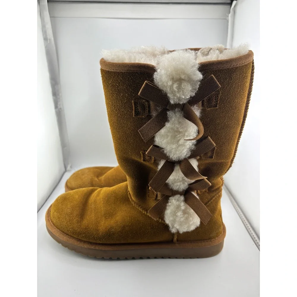 Koolaburra by UGG Victoria Tall Chestnut Suede Bow Boots Womens 9